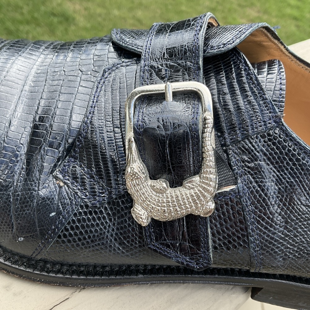 David Eden YUMA Mens Size 11 Genuine Crocodile Teju Lizard Dress Shoe Black Monk - Picture 4 of 16